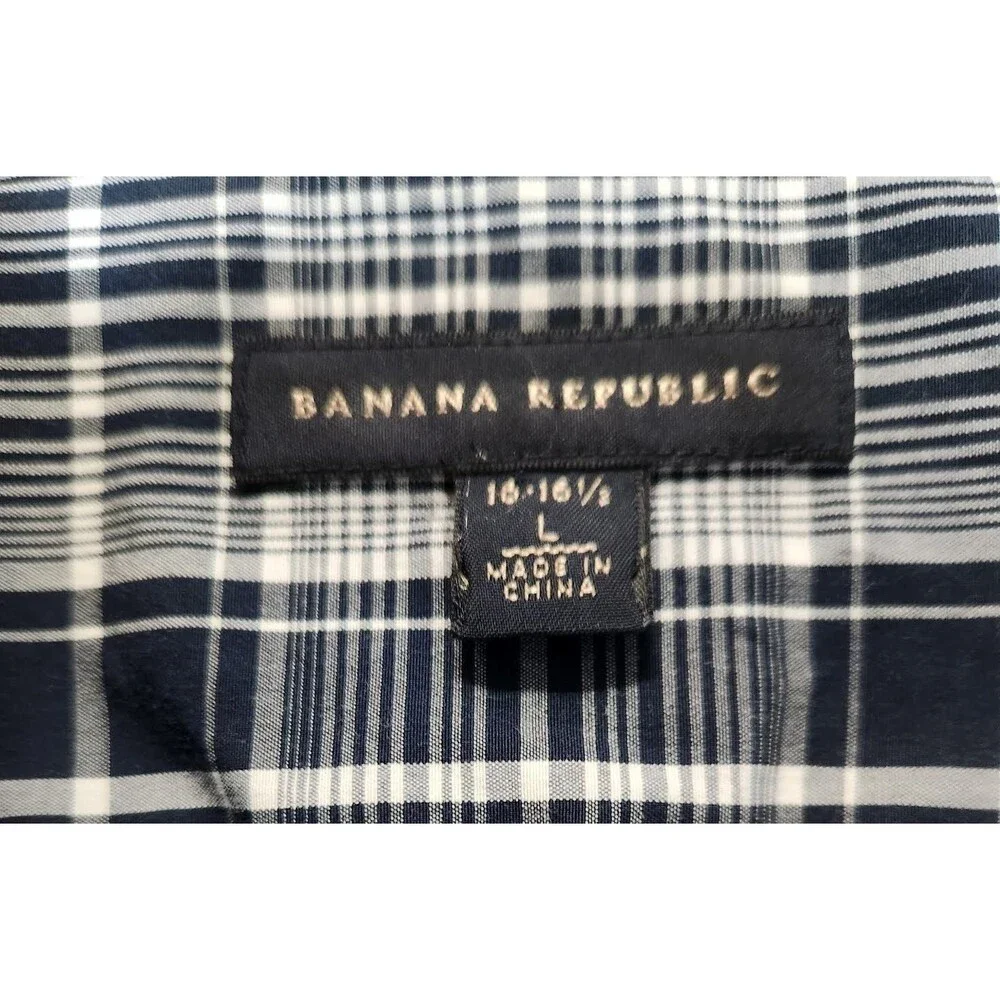 Banana Republic Men's Navy/Grey/White SS Shirt Size Large Western